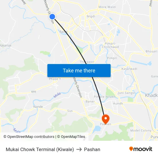Mukai Chowk Terminal (Kiwale) to Pashan map