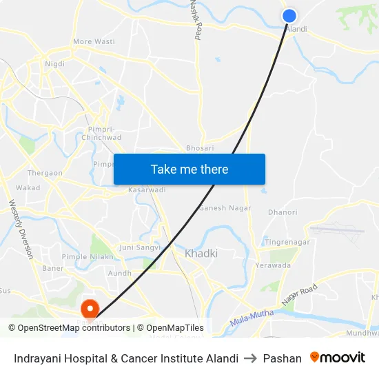 Indrayani Hospital & Cancer Institute Alandi to Pashan map