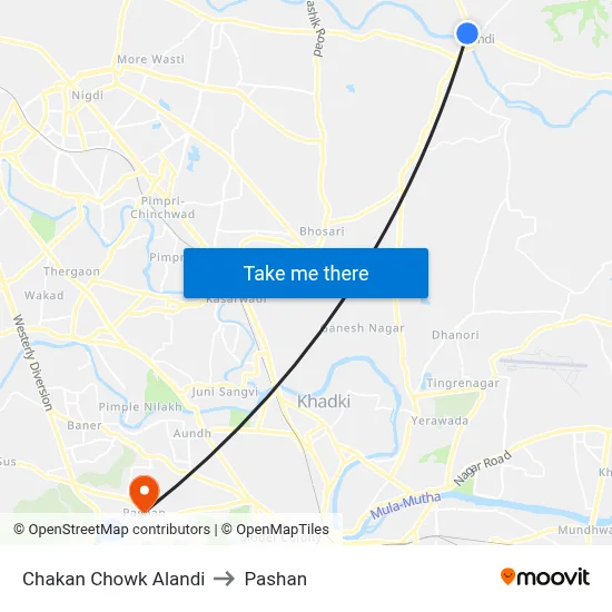 Chakan Chowk Alandi to Pashan map