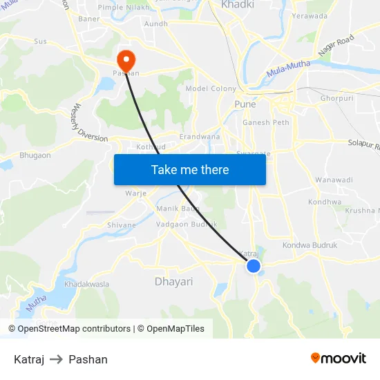 Katraj to Pashan map