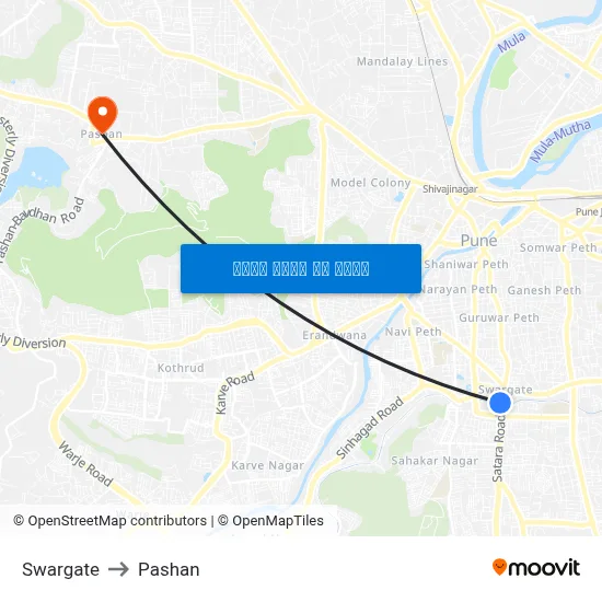 Swargate to Pashan map