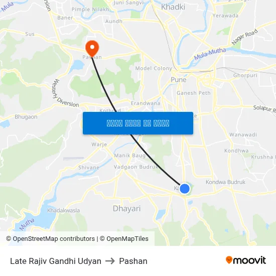स्व. राजीव गांधी उद्यान to पाषाण map