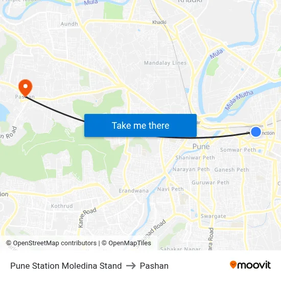 Pune Station Moledina Stand to Pashan map