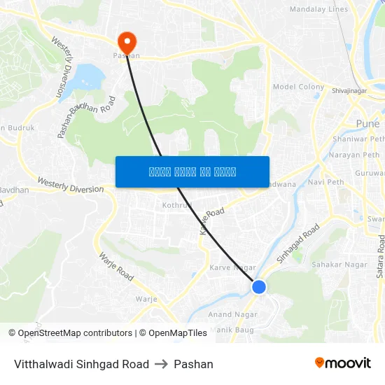 विठ्ठलवाडी सिंहगड रोड to पाषाण map