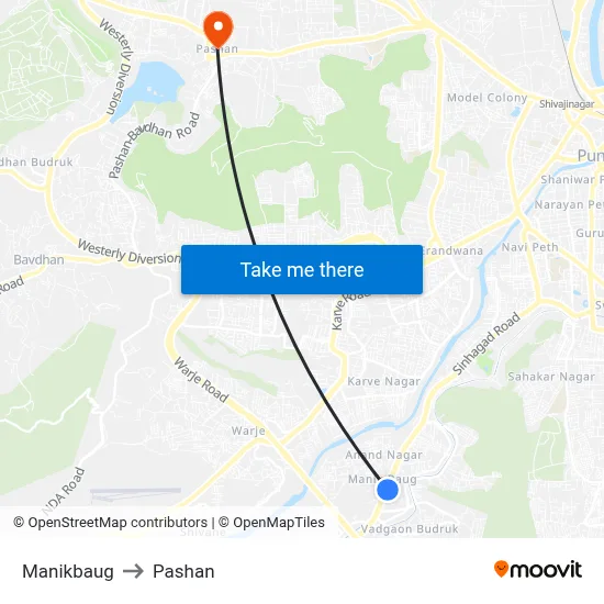 Manikbaug to Pashan map
