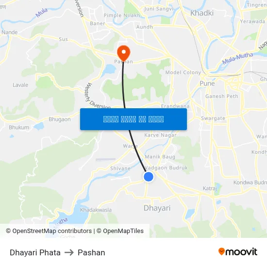 धायरी फाटा to पाषाण map