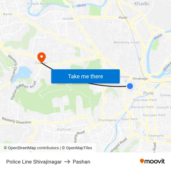Police Line Shivajinagar to Pashan map