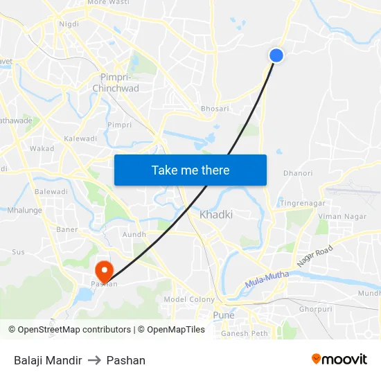 बालाजी मंदिर to पाषाण map
