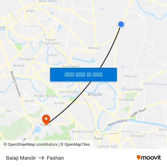 बालाजी मंदिर to पाषाण map