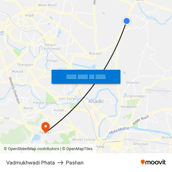 वडमुखवाडी फाटा to पाषाण map