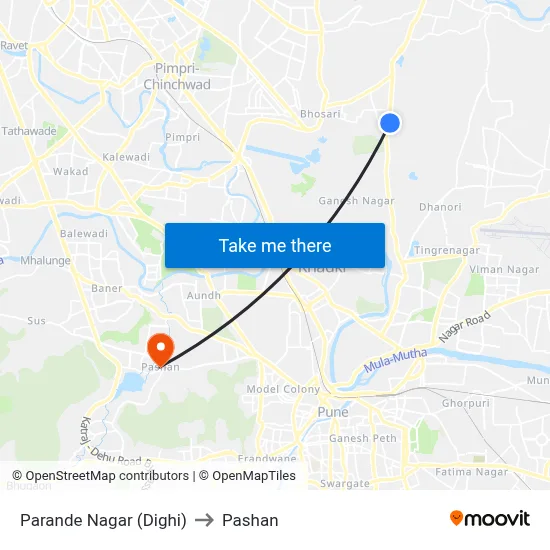 परांडे नगर (दिघी) to पाषाण map