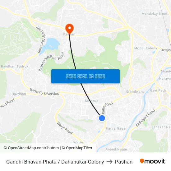 गांधी भवन फाटा / दहानुकर कॉलोनी to पाषाण map