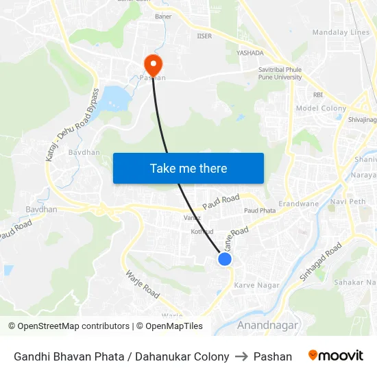 गांधी भवन फाटा / दहानुकर कॉलोनी to पाषाण map