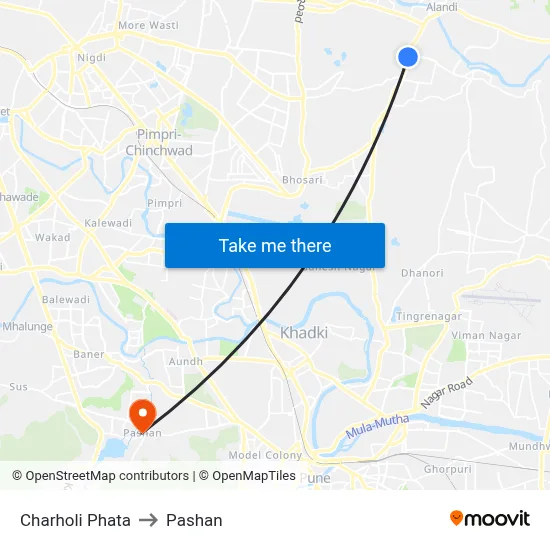 चऱ्होली फाटा to पाषाण map