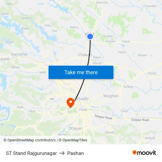 ST Stand Rajgurunagar to Pashan map