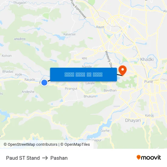 पौड एसटी स्टैंड to पाषाण map