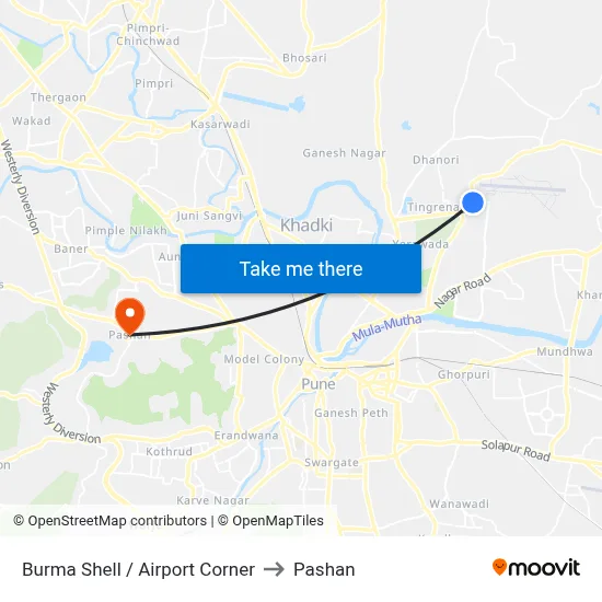 Burma Shell / Airport Corner to Pashan map