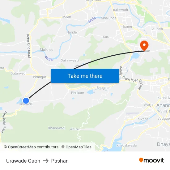उरवडे गाव to पाषाण map