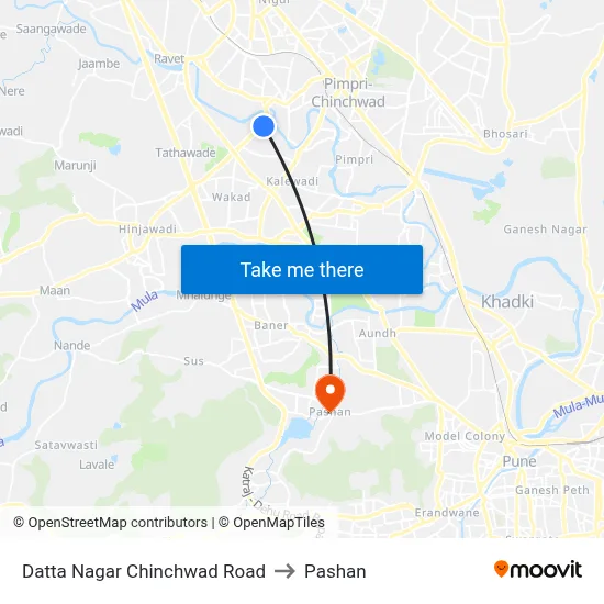 दत्त नगर चिंचवड रोड to पाषाण map
