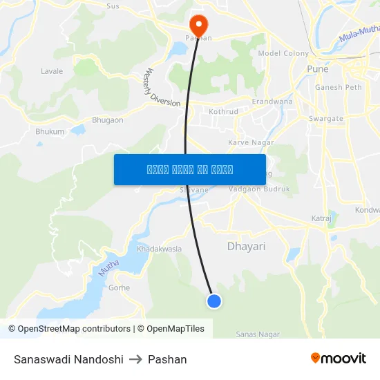 सनसवाडी नंदोशी to पाषाण map