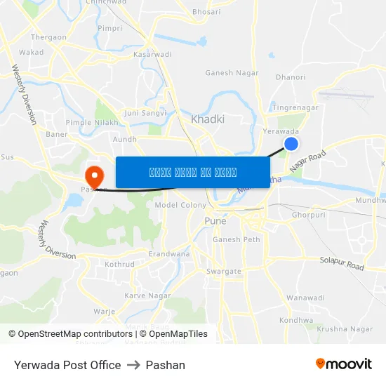 येरवाडा पोस्ट ऑफिस to पाषाण map