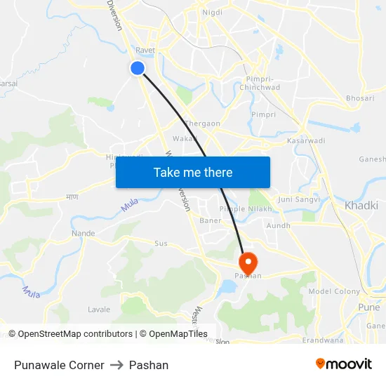 Punawale Corner to Pashan map