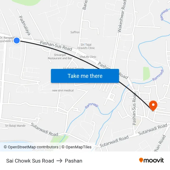 साई चौक सूस रोड to पाषाण map