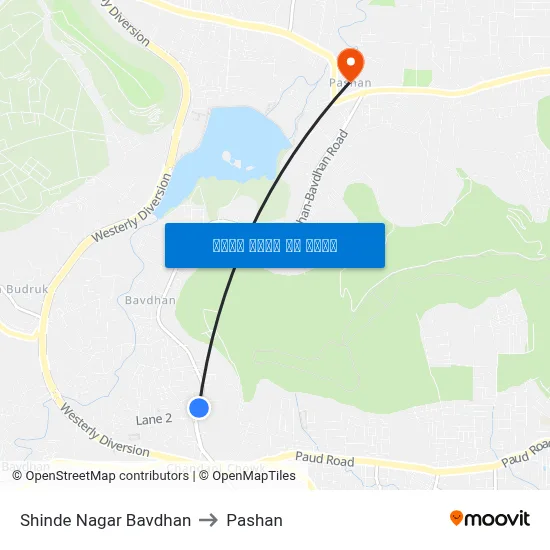 शिंदे नगर बावधन to पाषाण map