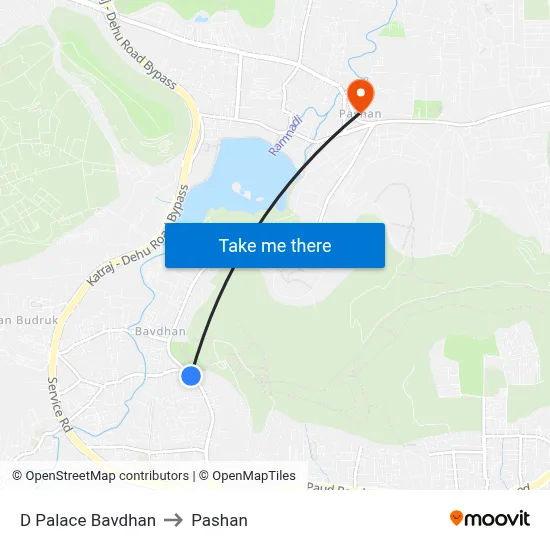 डी पैलेस बावधन to पाषाण map
