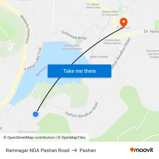 Ramnagar NDA Pashan Road to Pashan map