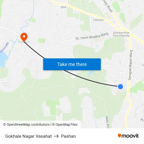 गोखले नगर वसाहत to पाषाण map
