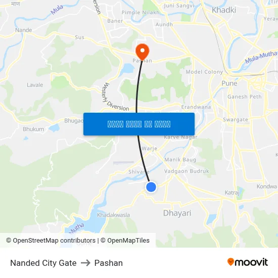 नांदेड सिटी गेट to पाषाण map
