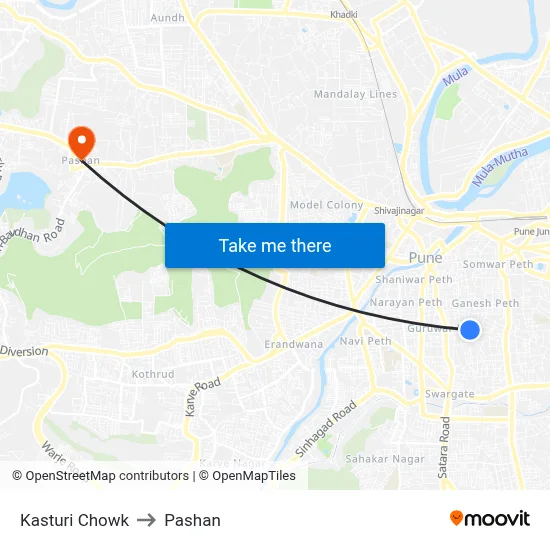 Kasturi Chowk to Pashan map