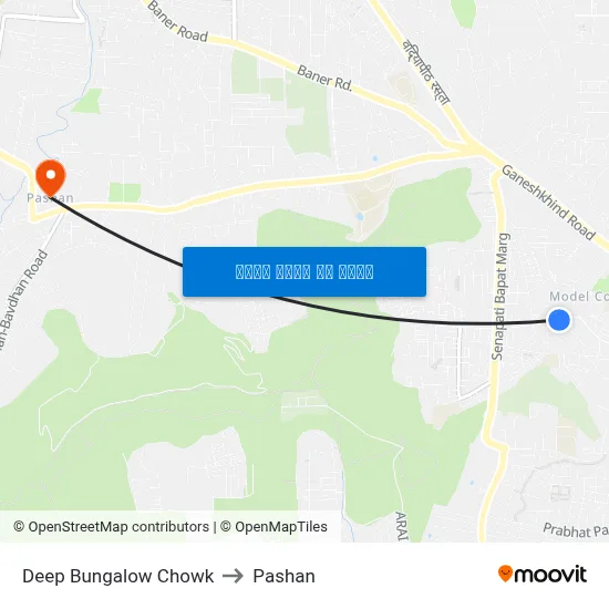 Deep Bungalow Chowk to Pashan map