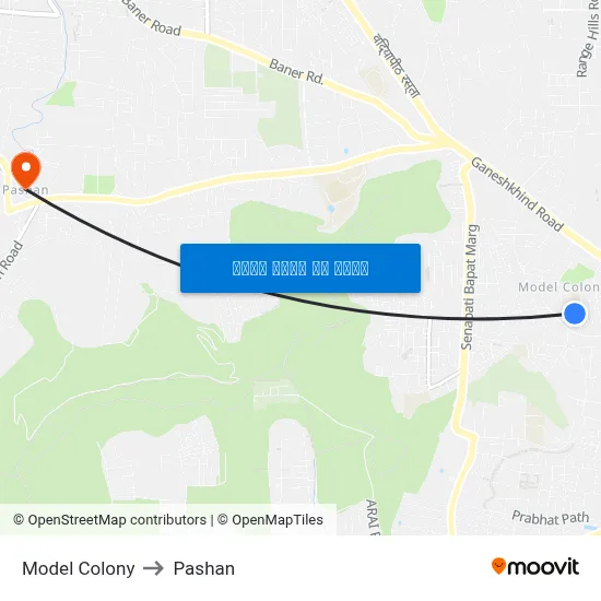 Model Colony to Pashan map