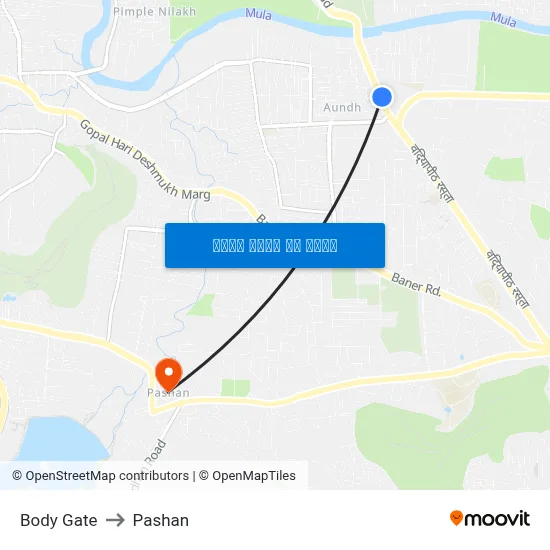 बॉडी गेट to पाषाण map