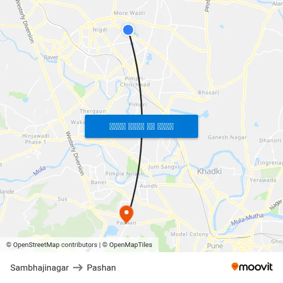संभाजीनगर to पाषाण map