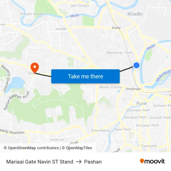 Mariaai Gate Navin ST Stand to Pashan map