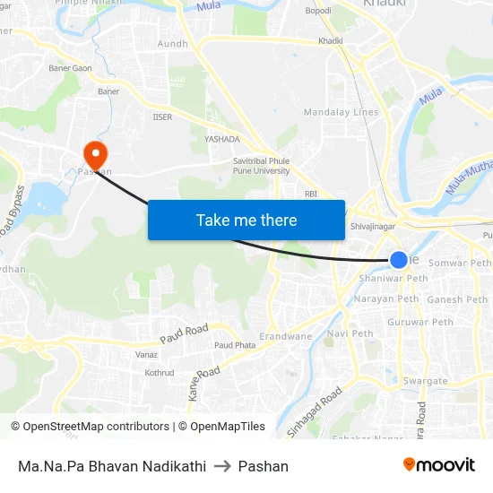 मा.न.पा भवन नदीकाठी to पाषाण map