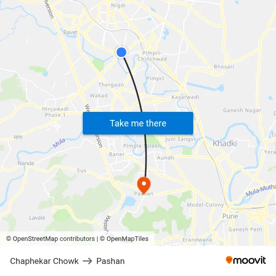 Chaphekar Chowk to Pashan map