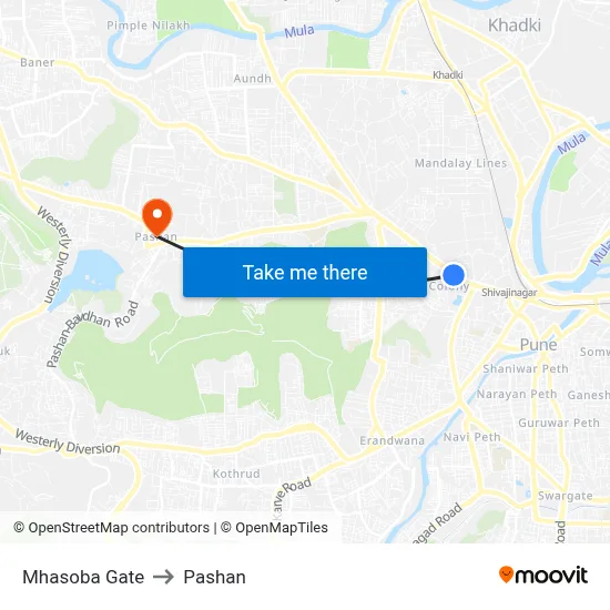 Mhasoba Gate to Pashan map