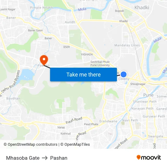 म्हसोबा गेट to पाषाण map