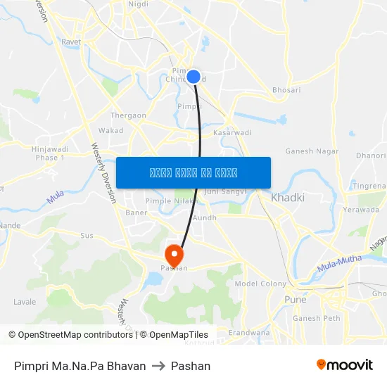 पिंपरी मा.न.पा भवन to पाषाण map