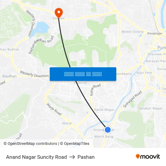 आनंद नगर सनसिटी रोड to पाषाण map