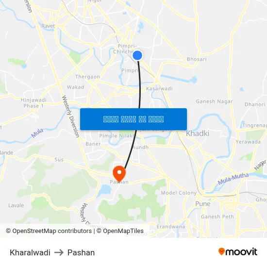 खरालवाड़ी to पाषाण map