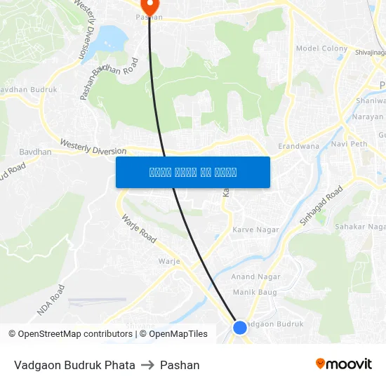 वडगाव बुद्रुक फाटा to पाषाण map