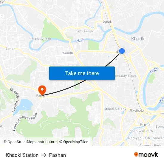 Khadki Station to Pashan map
