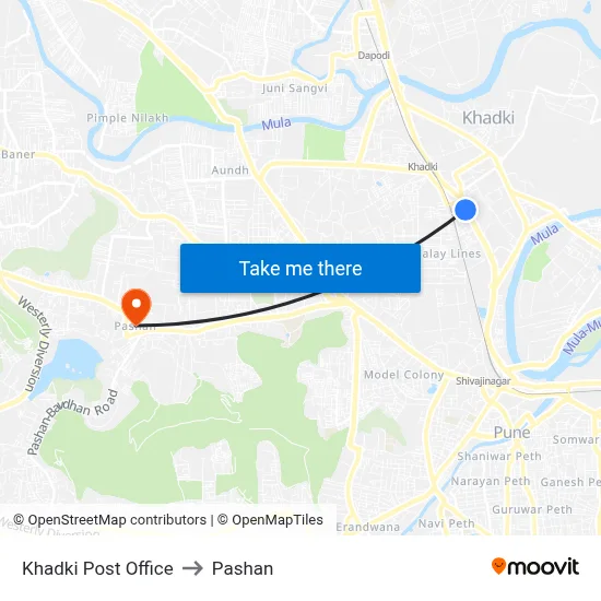 Khadki Post Office to Pashan map