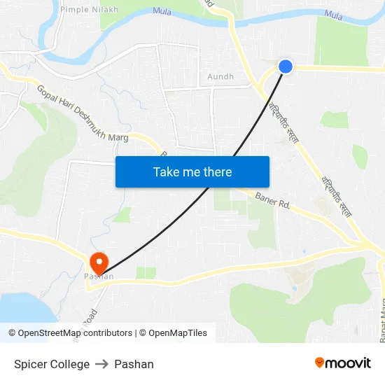 Spicer College to Pashan map