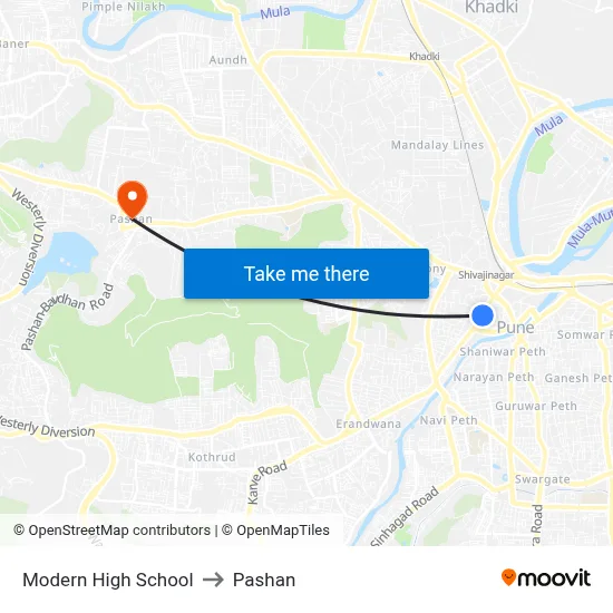Modern High School to Pashan map